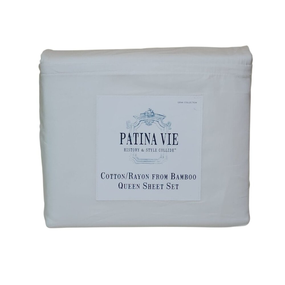 Patina Vie Queen Bamboo Cotton Blend Sheet Set White New Gena White